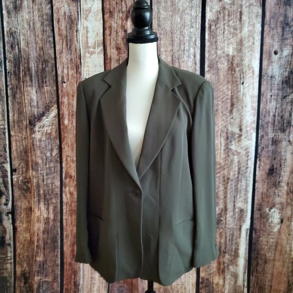 Giorgio Armani Le Collezioni Harriet Kassman Sz12 Olive Blazer Jacket - Picture 1 of 4